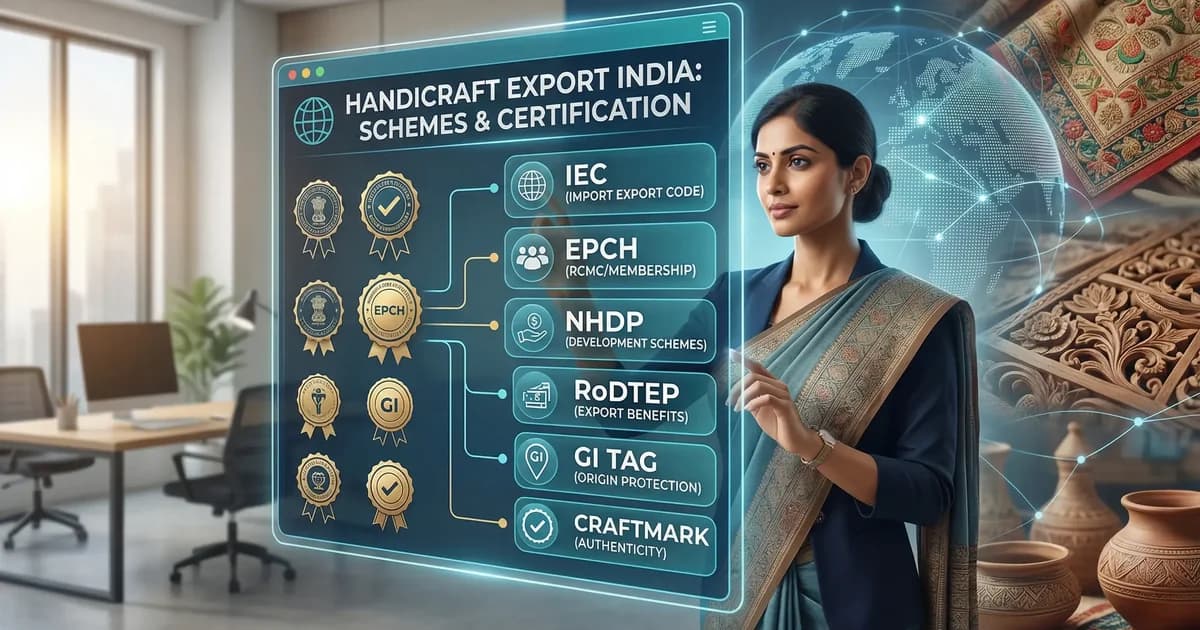 Indian handicraft exporter reviewing certifications, export schemes, and council support options